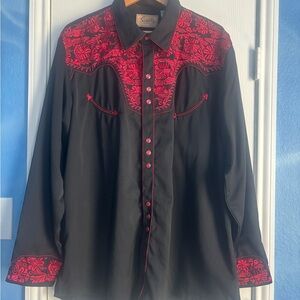 Scully Black Western Shirt with Red Embroidery